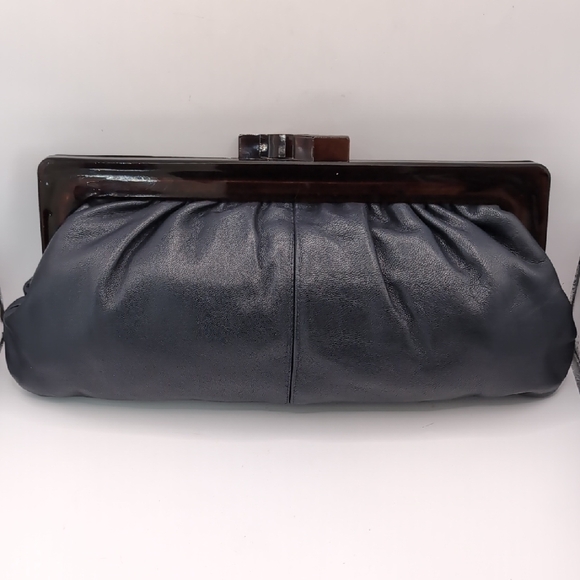 Italian leather Handbags - Vintage 70's Navy Italian Leather Clutch With Acrylic Frame Purse